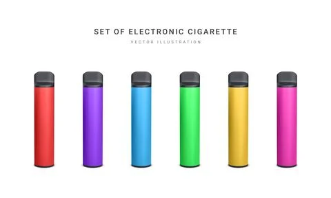 Set of 3d realistic disposable electronic cigarette isolated on white backgro Illustrazione stock