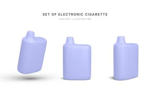 Set of 3d realistic disposable electronic cigarette isolated on white backgro Illustrazione stock