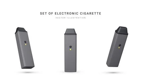 Set of 3d realistic disposable electronic cigarette isolated on white backgro Stock Illustration