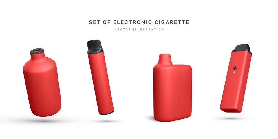 Set of 3d realistic disposable electronic cigarette isolated on white backgro Stock Illustration