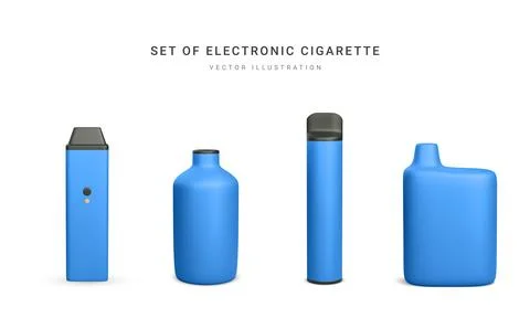 Set of 3d realistic disposable electronic cigarette isolated on white backgro Illustrazione stock