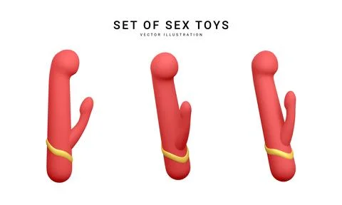 Set of 3d realistic double headed dildos vibrator isolated on white backgroun Stock-Illustration