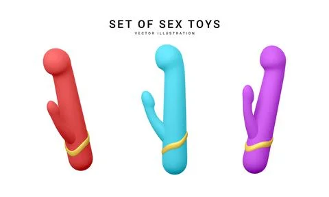 Set of 3d realistic double headed dildos vibrator isolated on white backgroun Stock Illustration