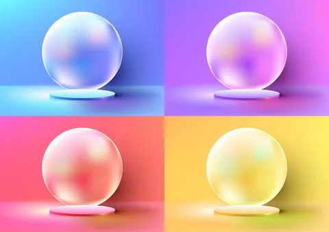 Set of 3D realistic empty blue, purple, red, yellow podium pedestal stand w.. Stock Illustration