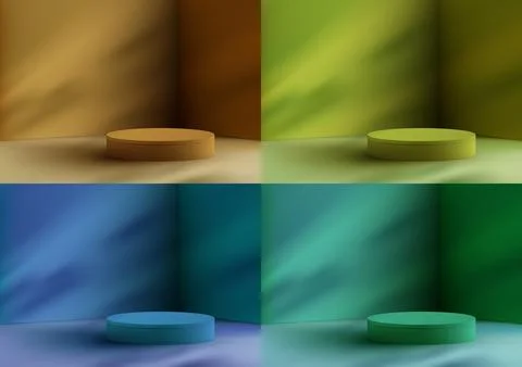 Set of 3D realistic empty podium platform stand minimal wall scene backgrou.. Stock Illustration