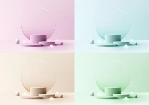 Set of 3D realistic empty studio room group of pastel colors cylinder podiu.. Stock Illustration