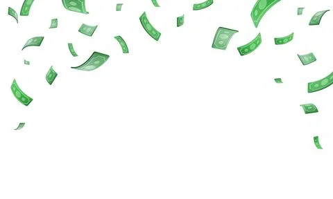 Set of 3d realistic falling green paper currency. Paper money bill flying. Ve Stock-Illustration