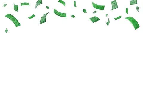 Set of 3d realistic falling green paper currency. Paper money bill flying. Ve Illustrazione stock