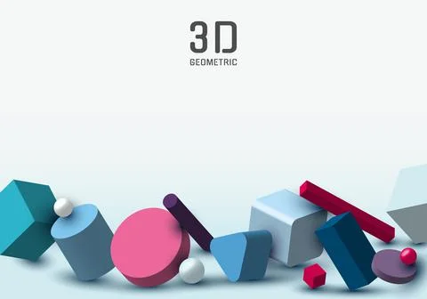 Set of 3D realistic geometric group object decoration on white room backgroun Stock Illustration