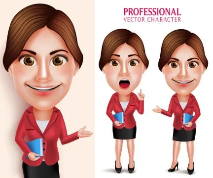 Set of 3D Realistic Good Looking Professional School Teacher Vector Stock Illustration