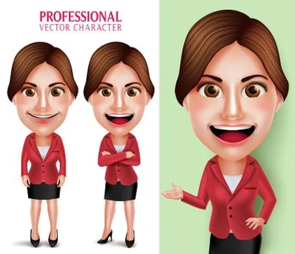 Set of 3D Realistic Good Looking Professional School Teacher or Businesswoman Stock Illustration