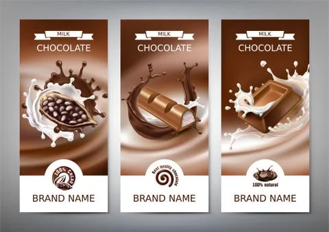 Set of 3D realistic illustrations, banners with splashes of melted chocolate and Stock-Illustration