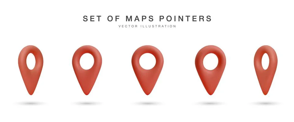 Set of 3d realistic map pointer with shadow isolated on white background. Vec Stock-Illustration