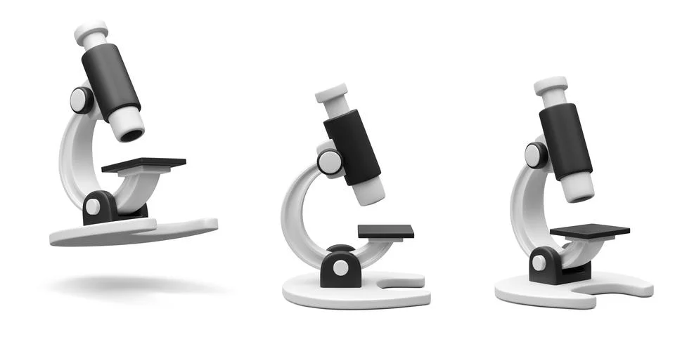 Set of 3d realistic microscope isolated on light background. Science, pharmac Stock Illustration