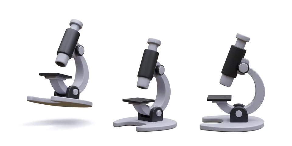 Set of 3d realistic microscope isolated on light background. Science, pharmac Stock-Illustration