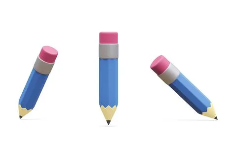Set of 3d realistic pencil isolated on white background. Render pencil for ed Stock-Illustration
