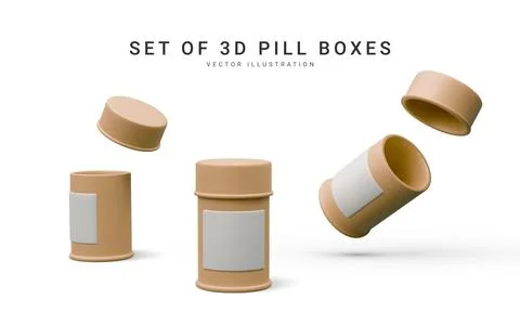 Set of 3d realistic pill box isolated on white background. Vector illustratio Stock-Illustration