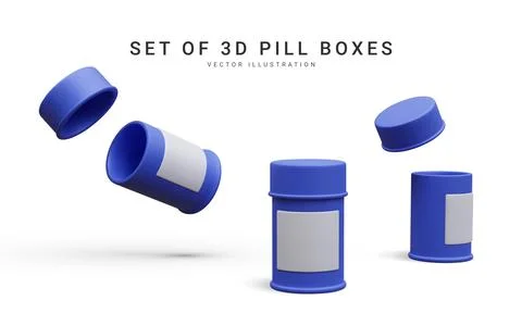 Set of 3d realistic pill box isolated on white background. Vector illustratio イラスト素材
