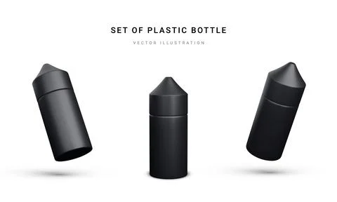 Set of 3d realistic plastic bottle with nicotine liquid for electronic cigare Illustrazione stock