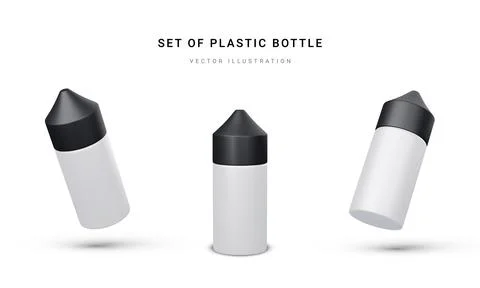 Set of 3d realistic plastic bottle with nicotine liquid for electronic cigare Illustrazione stock