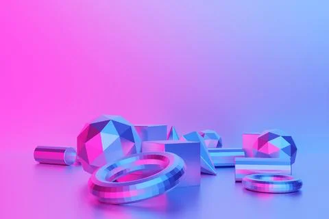 Set of 3D realistic primitives on a blue background. Isolated graphic element Stock Illustration