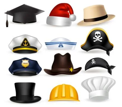 Set of 3D Realistic Professional Hat Stock Illustration