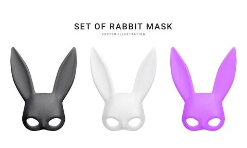 Set of 3d realistic rabbit mask isolated on white background. Bdsm outfit for イラスト素材