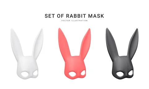 Set of 3d realistic rabbit mask isolated on white background. Bdsm outfit for Stock-Illustration