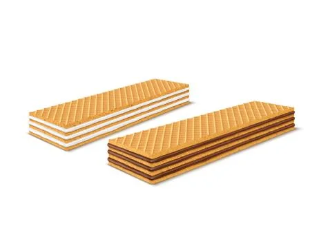 Set of 3d realistic rectangular crispy wafers with chocolate and milk filling Stock Illustration