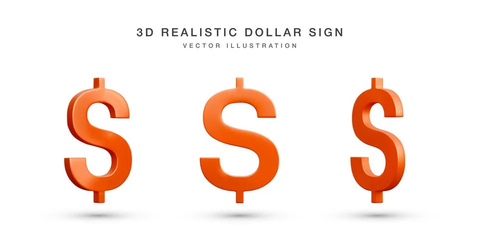 Set of 3D realistic red dollars sign. Collection of US dollars currency symbo Stock-Illustration