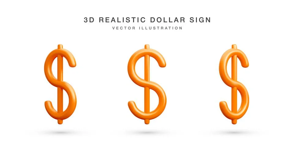 Set of 3D realistic red dollars sign. Collection of US dollars currency symbo Illustrazione stock