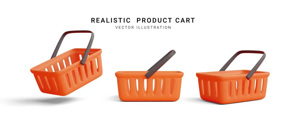 Set of 3d realistic red plastic shopping cart isolated on white background. V Stock-Illustration