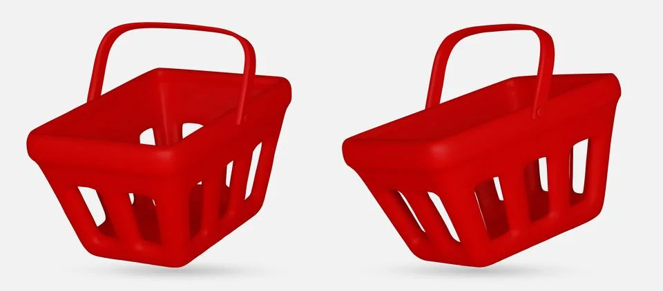 Set of 3d realistic red plastic shopping cart isolated on white background Stock Illustration