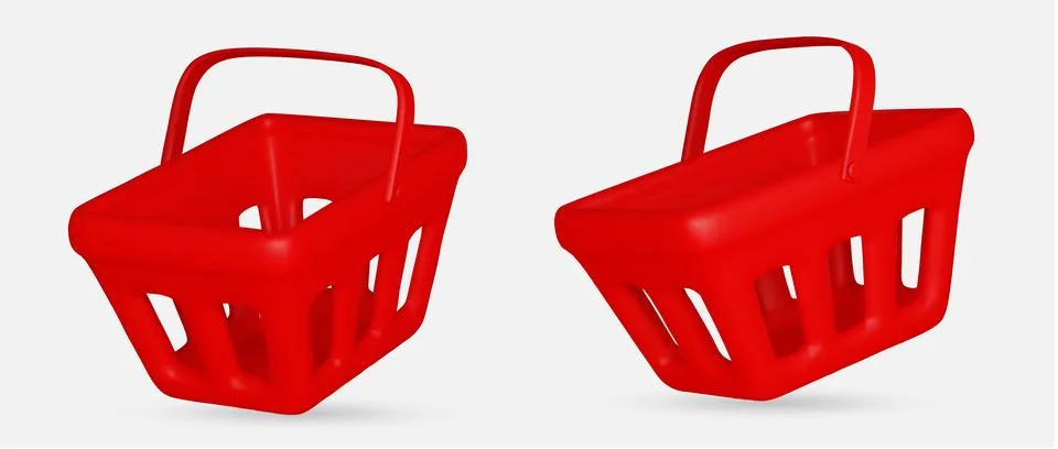 Set of 3d realistic red plastic shopping cart isolated on white background Stock Illustration