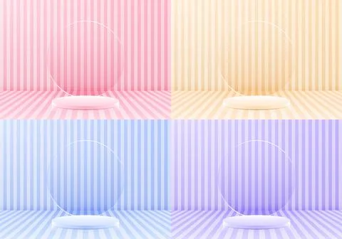 Set of 3D realistic retro style pink, blue, purple, yellow pastels colors c.. Stock Illustration