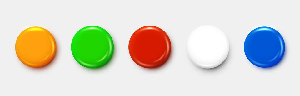 Set of 3d Realistic round plastic Glossy Buttons or Badges. Illustrazione stock