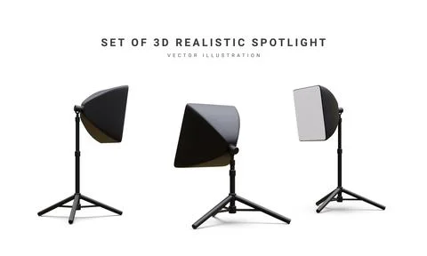 Set of 3d realistic spotlights isolated on white background. Illustration of Stock-Illustration