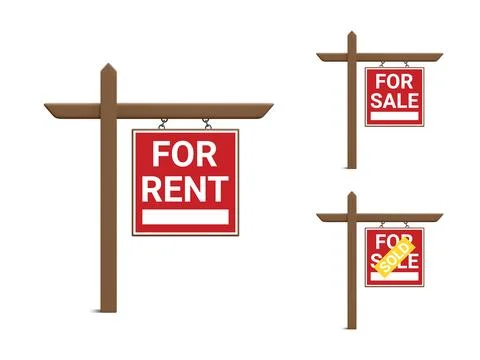 Set of 3d realistic various real estate sign isolated on white background. Bl Stock-Illustration