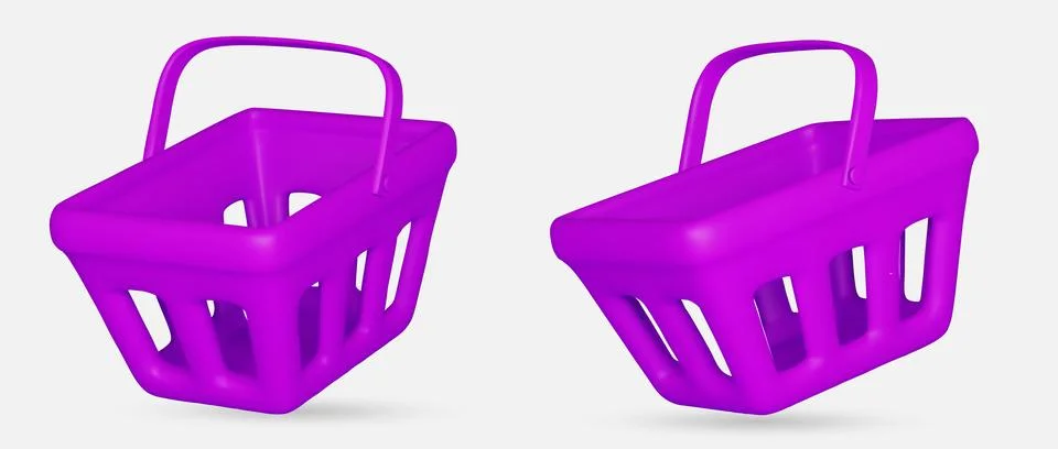Set of 3d realistic violet plastic shopping cart isolated on white background Stock Illustration