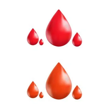 Set of 3d red and orange liquid drops isolated on white background Stock Illustration