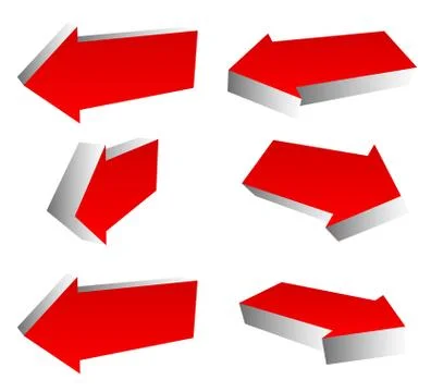 Set of 3d red arrows in different directions. Left and right arrows. Illustrazione stock