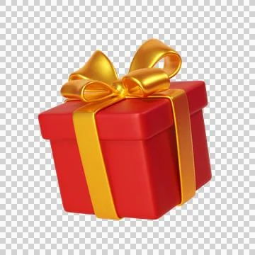 Set of 3d red gift boxes tied with bright gold satin ribbons Stock Illustration