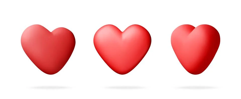 Set of 3d red hearts in different angles. Stockillustratie