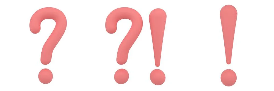 Set of 3d red question mark and 3d red exclamation mark, 3d illustration. Stock Illustration