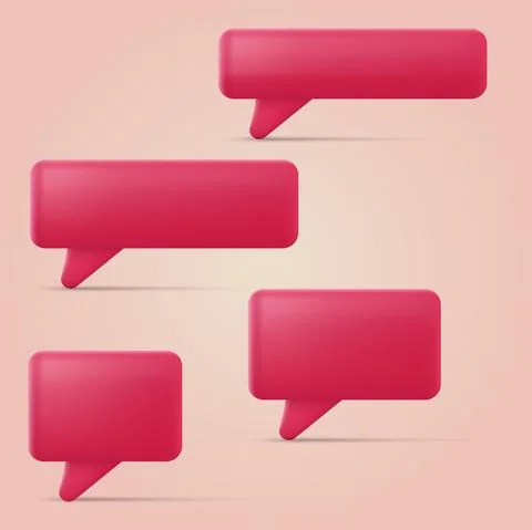 Set of 3d red speech bubbles. Vector Stock Illustration