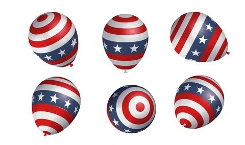 Set of 3d render balloon with pattern of the US flag elements. Helium balloons Stock Illustration
