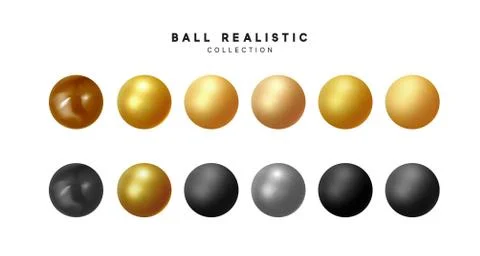 Set of 3d render balls. Round Sphere, geometric objects, pearl made of metal  Illustrazione stock
