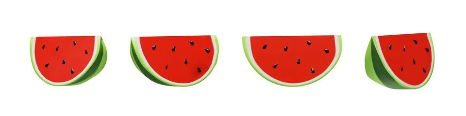 Set of 3D render big slice of watermelon. Stock Illustration