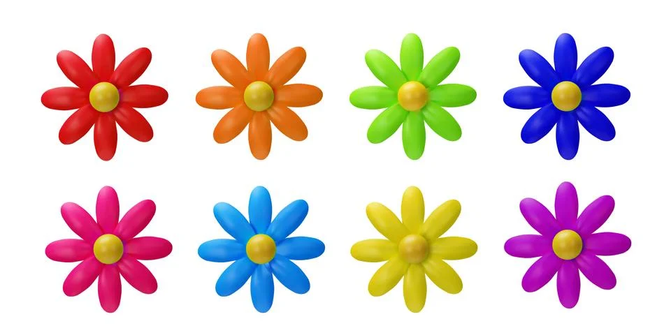 Set of 3D render daisy Stock Illustration