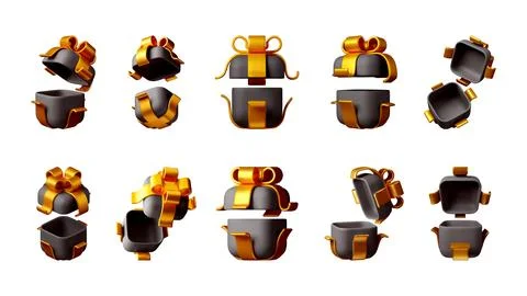Set of 3d render gift boxes with gold ribbon Illustrazione stock